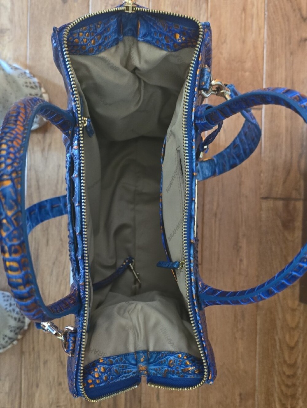 Blue Croc-Embossed Structured Tote Bag - Picture 5 of 10